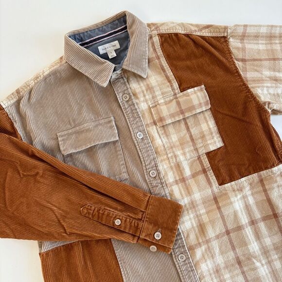 Patchwork Corduroy Shirt in Brown and Tan* - Picture 1 of 9